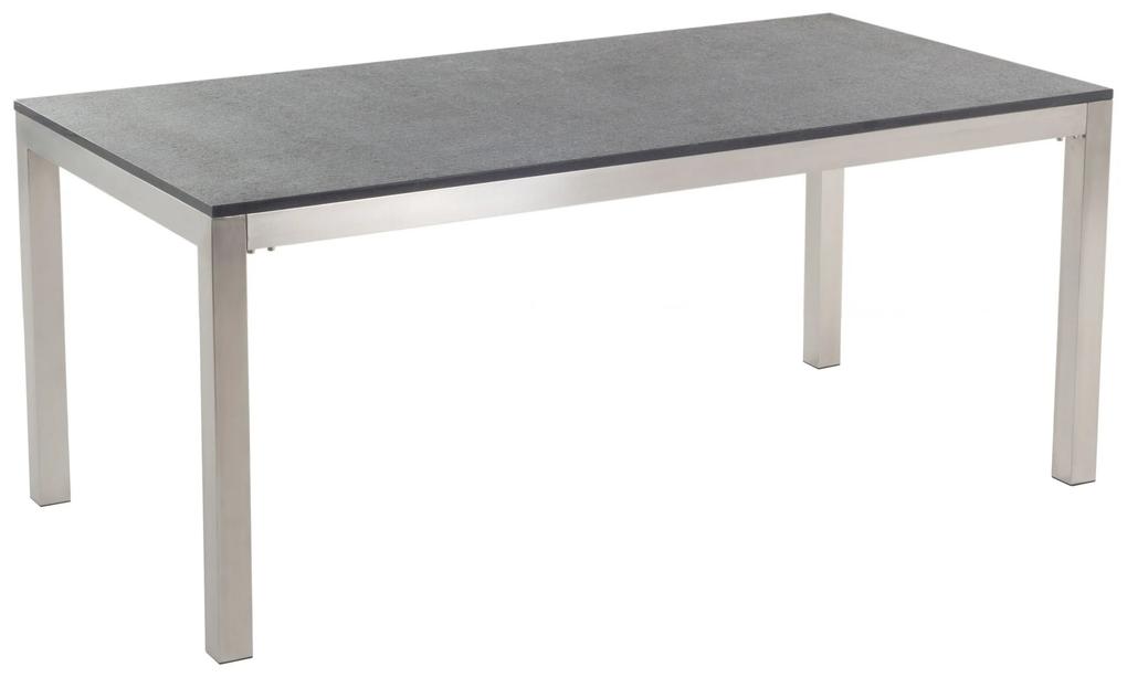Conjunto de mesa com tampo granito flameado preto 180 x 90 cm e 6 cadeiras creme GROSSETO Beliani