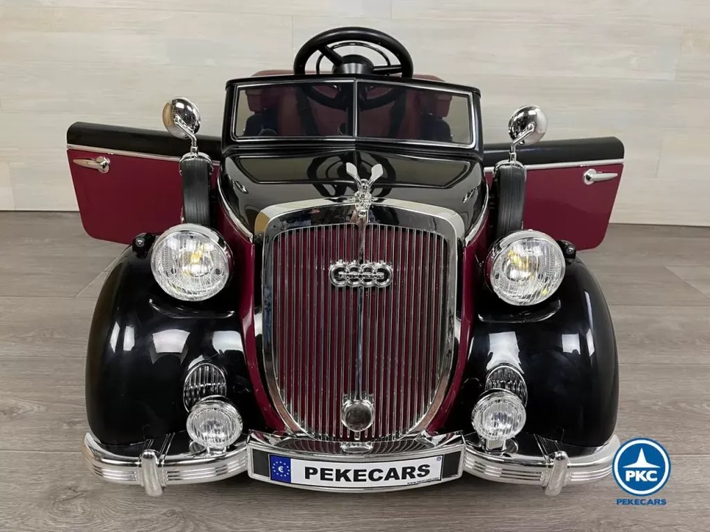 Carro elétrico para crianças Audi retro Horch 12V, Rodas de espuma, Assento de couro Vermelho e preto