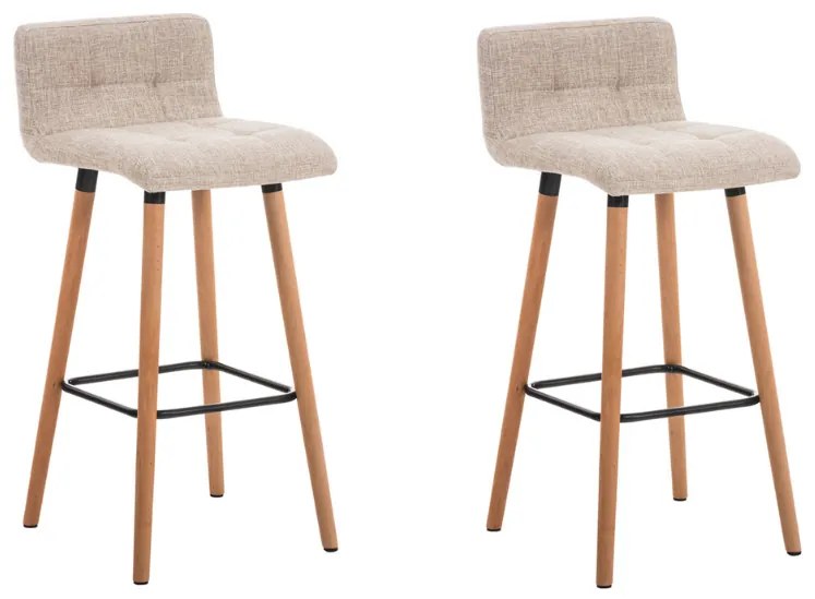 Conjunto de 2 bancos de bar Lincoln em tecido e com estrutura em Cor Natural 42 x 94 x 49 cm Creme
