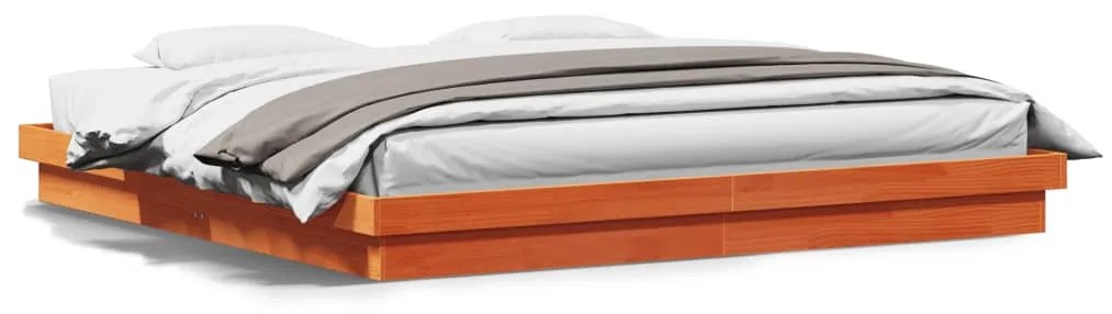 vidaXL Estrutura de cama c/ LEDs 200x200 cm pinho maciço castanho mel