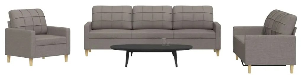 3 pcs conjunto de sofás tecido cinzento-acastanhado
