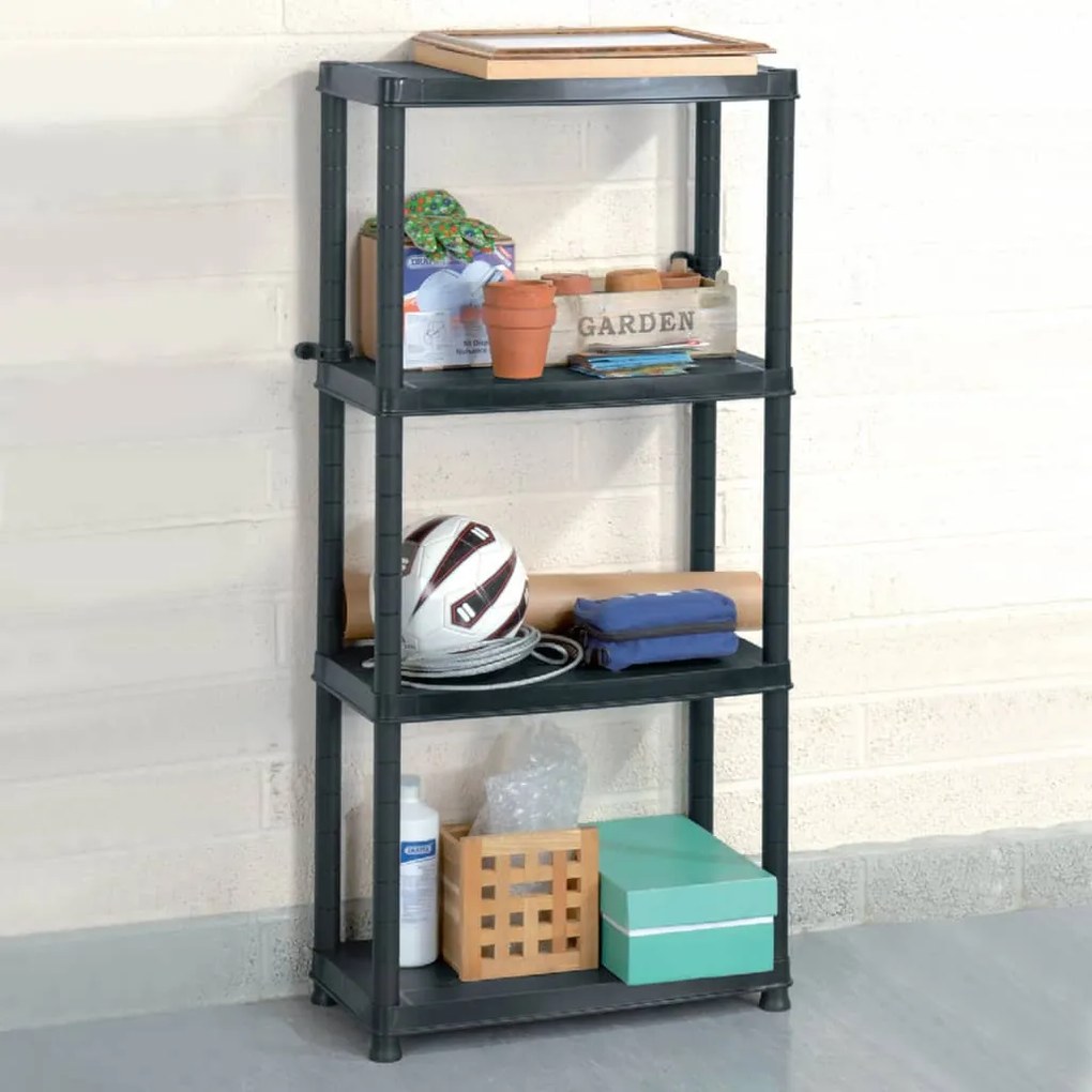 147683 vidaXL Unidade com 4 prateleiras 61x30,5x130 cm plástico preto