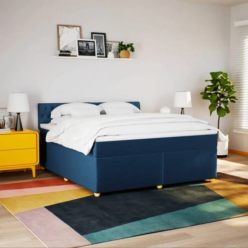 Cama com molas/colchão 180x200 cm tecido azul