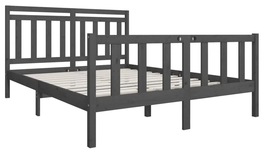 Estrutura de cama king 150x200 cm madeira maciça cinzento