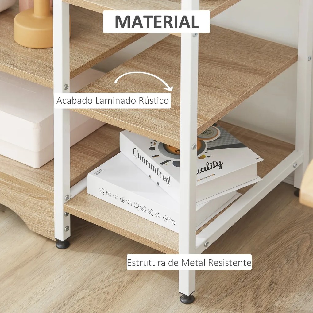 Estante de Cozinha Estante para Microondas Forno Multiuso com 7 Prateleiras de Armazenamento para Utensílios Livros Plantas 90x40x95cm Madeira Natural