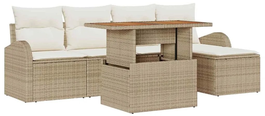 Conjunto de Jantar de Jardim da com 6 Peças e Almofadas Bege em Rattan
