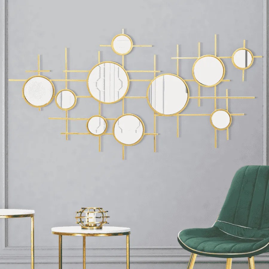 ESPELHO DE PAREDE GLOXY 117X4,5X61 CM (ESPELHO Ø 18-13-8 CM) DOURADO