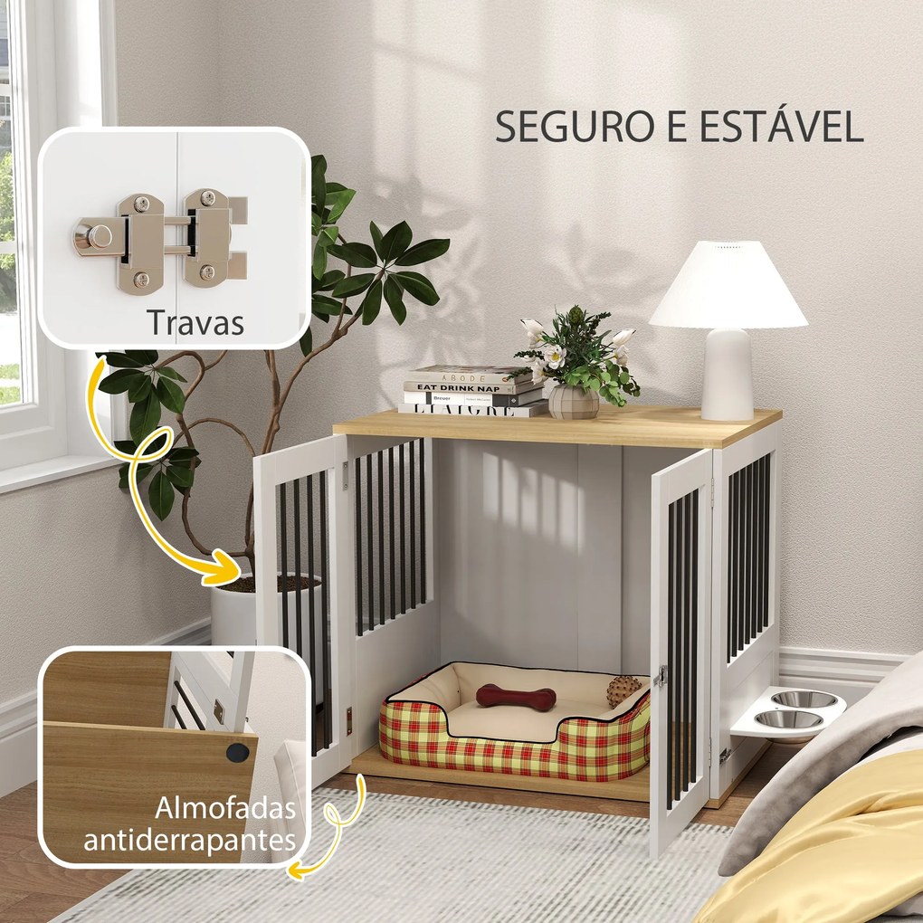 PawHut Gaiola para Cães Médios 2 em 1 Mesa Auxiliar com 2 Portas com T