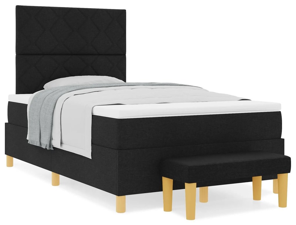 Cama Box Spring com Colchão e Banco Preto 120x200 cm Tecido