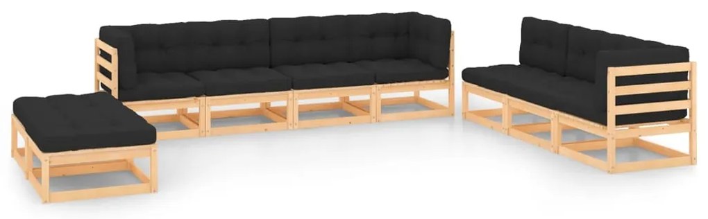 9 pcs conjunto lounge de jardim c/ almofadões pinho maciço