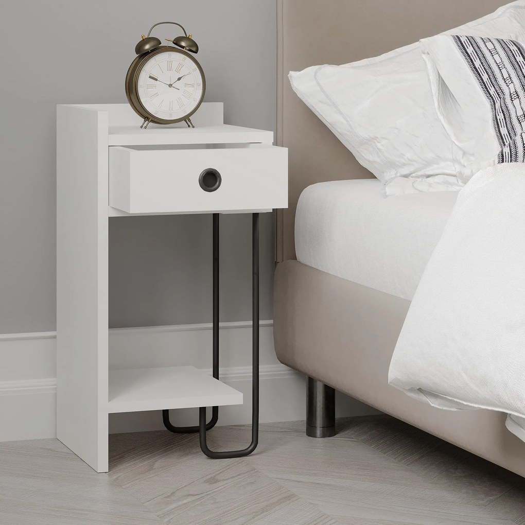 Mesa de Cabeceira Sirius Left – Branco – 32x61x30 cm