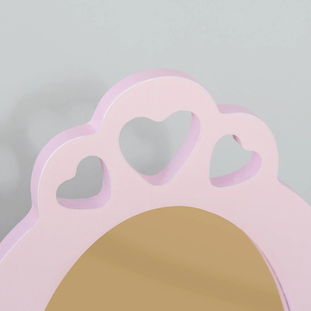 HOMCOM Toucador Infantil de Madeira para Crianças de 3-6 Anos com Banco e Espelho Estilo Princesa Mesa de Maquilhagem Infantil com Gaveta para Dormitório 60x36x88cm Rosa