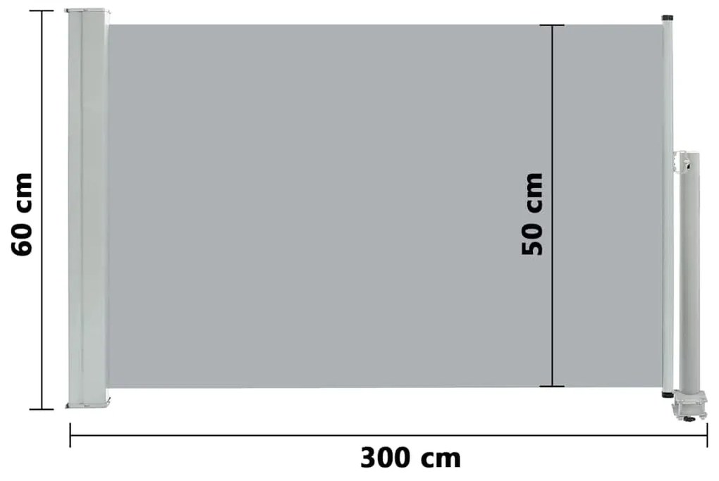 Toldo lateral retrátil para pátio 60x300 cm cinzento