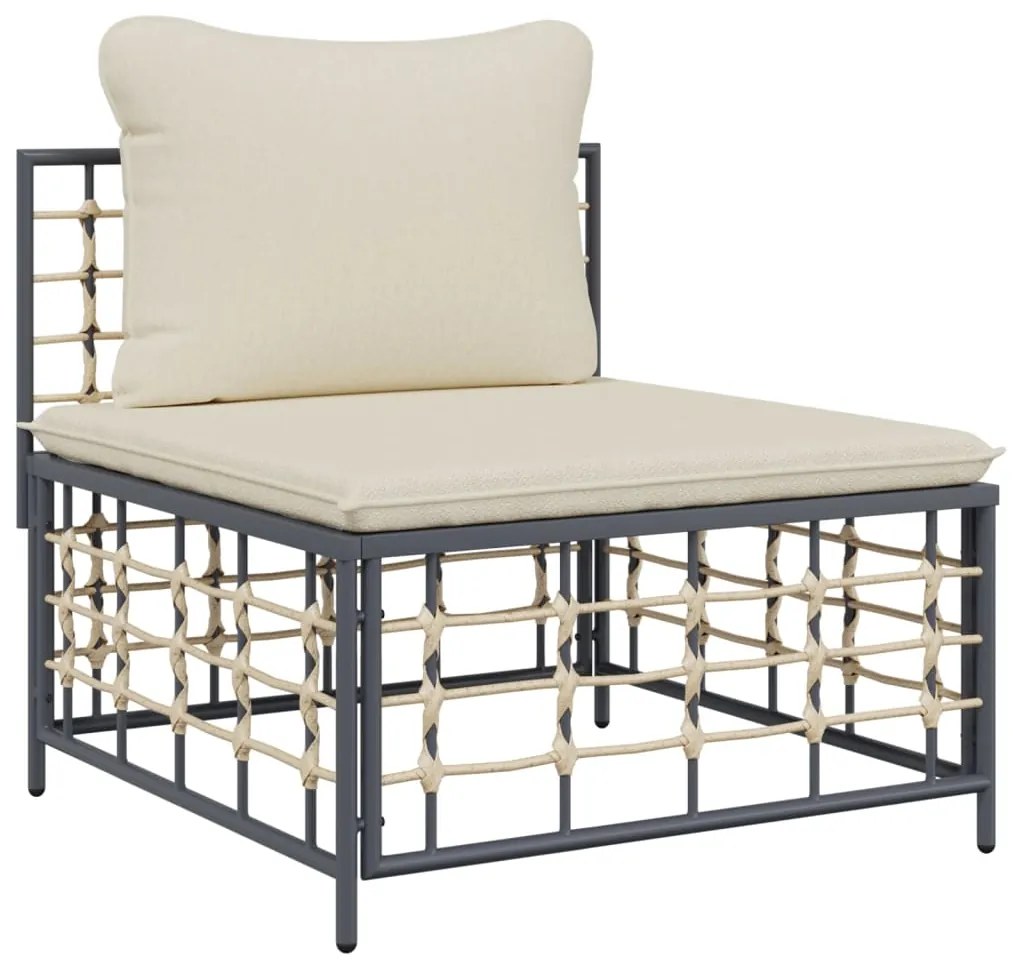 7 pcs conjunto lounge de jardim c/ almofadões vime PE antracite