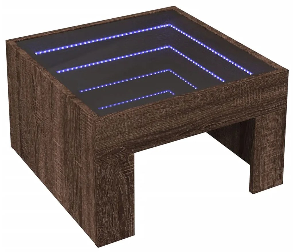 Mesa centro luzes LED Infinity 50x50x30 cm carvalho castanho