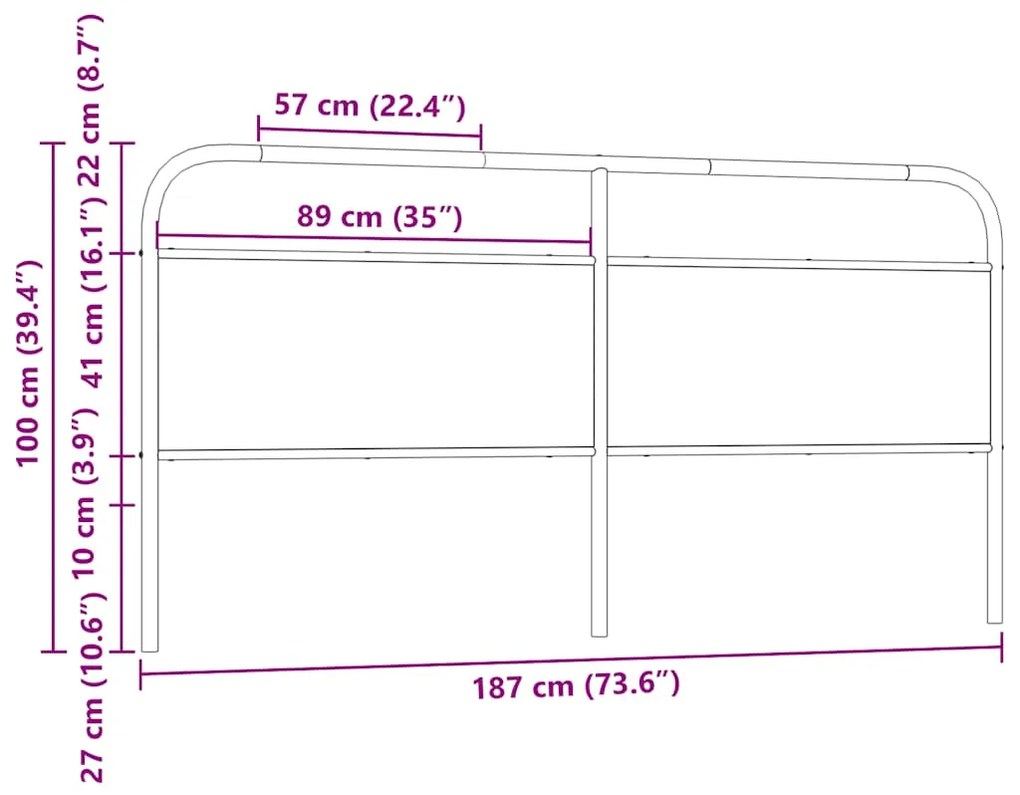 Cabeceira de cama 180cm derivados madeira/aço carvalho castanho