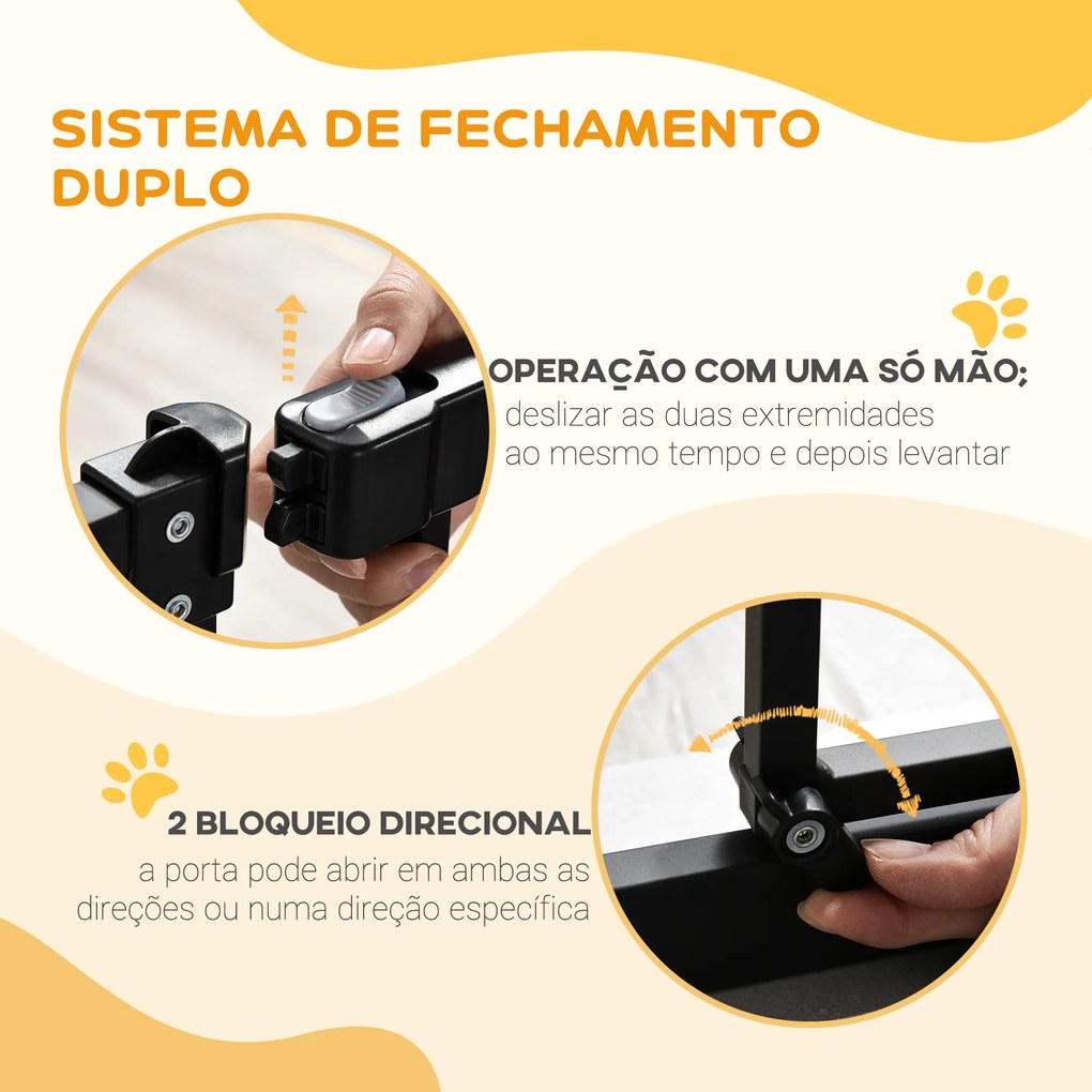 Barreira de Segurança para Cães Barreira com Largura Ajustável 74-80 cm Barreira para Cães para Escadas e Portas Preto