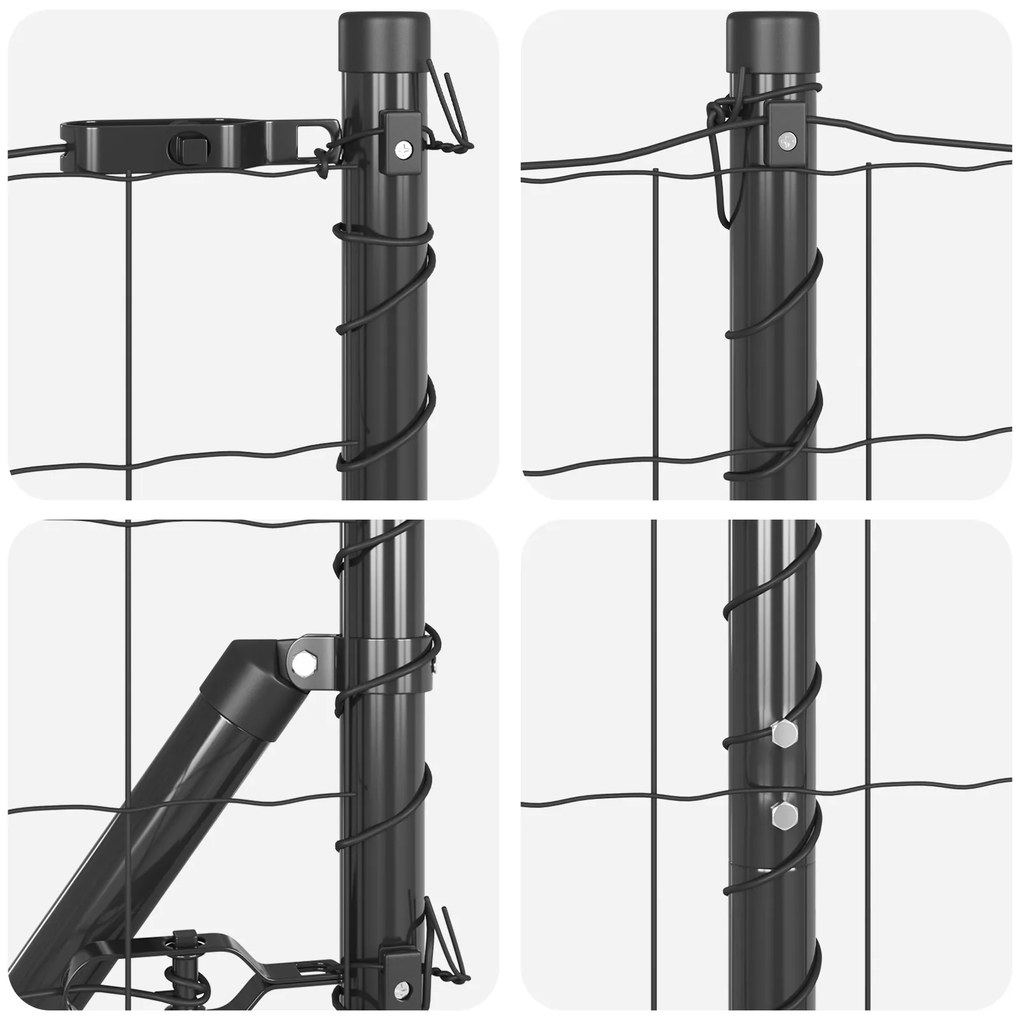 Cerca Euro com 13 Postes Pontiagudos 1.2x25 m de Aço Galvanizado Cinza