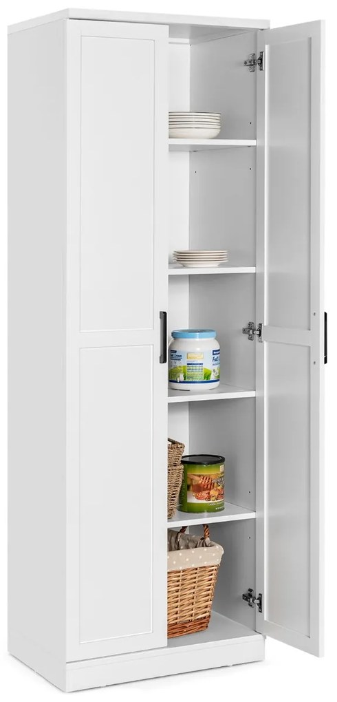 Armario cozinha multifuncional com 2 portas e 5 estantes ajustáveis 59 x 43,5 x 178 cm Branco