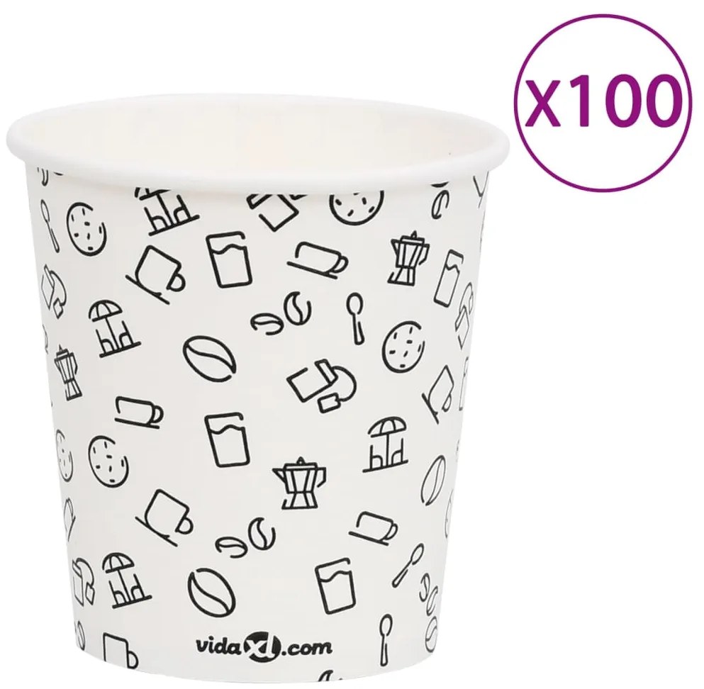 vidaXL Copos de café papel 200 ml 100 pcs branco e preto