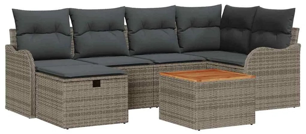 Conjunto de Sofá para Jardim vidaXL de 7 Peças com Almofadas Cinza de