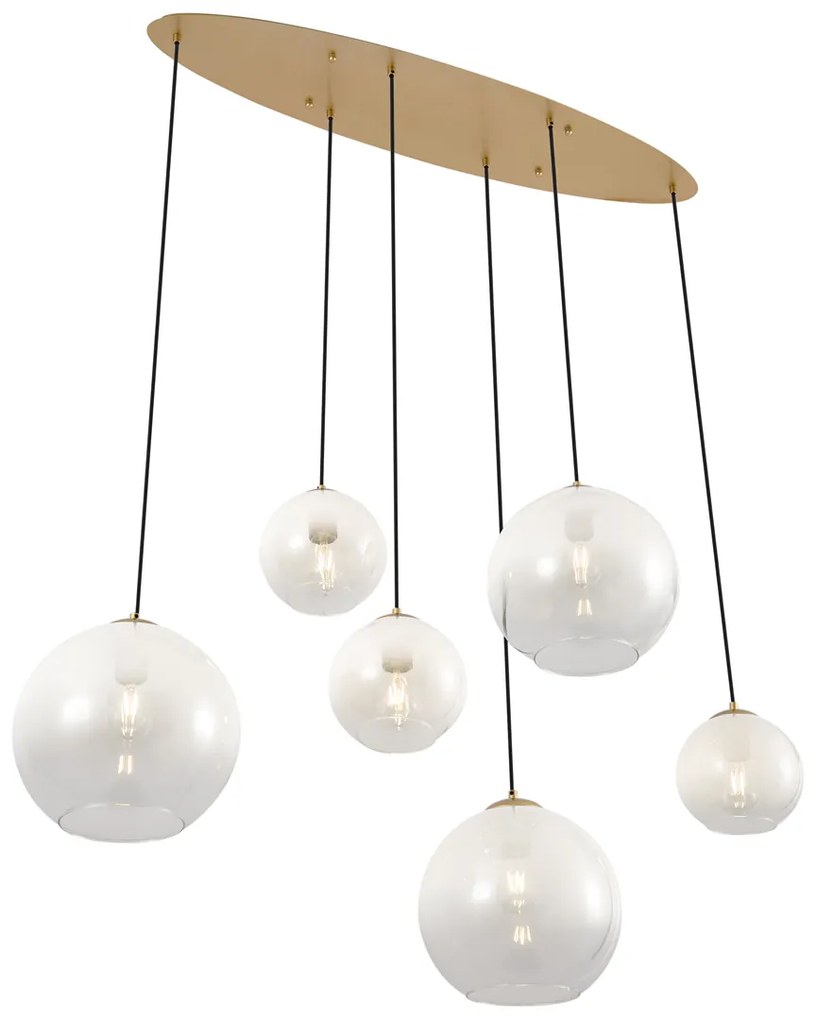 Candeeiro suspenso Hotel Chic latão com vidro branco retangular 6-luzes - Misty