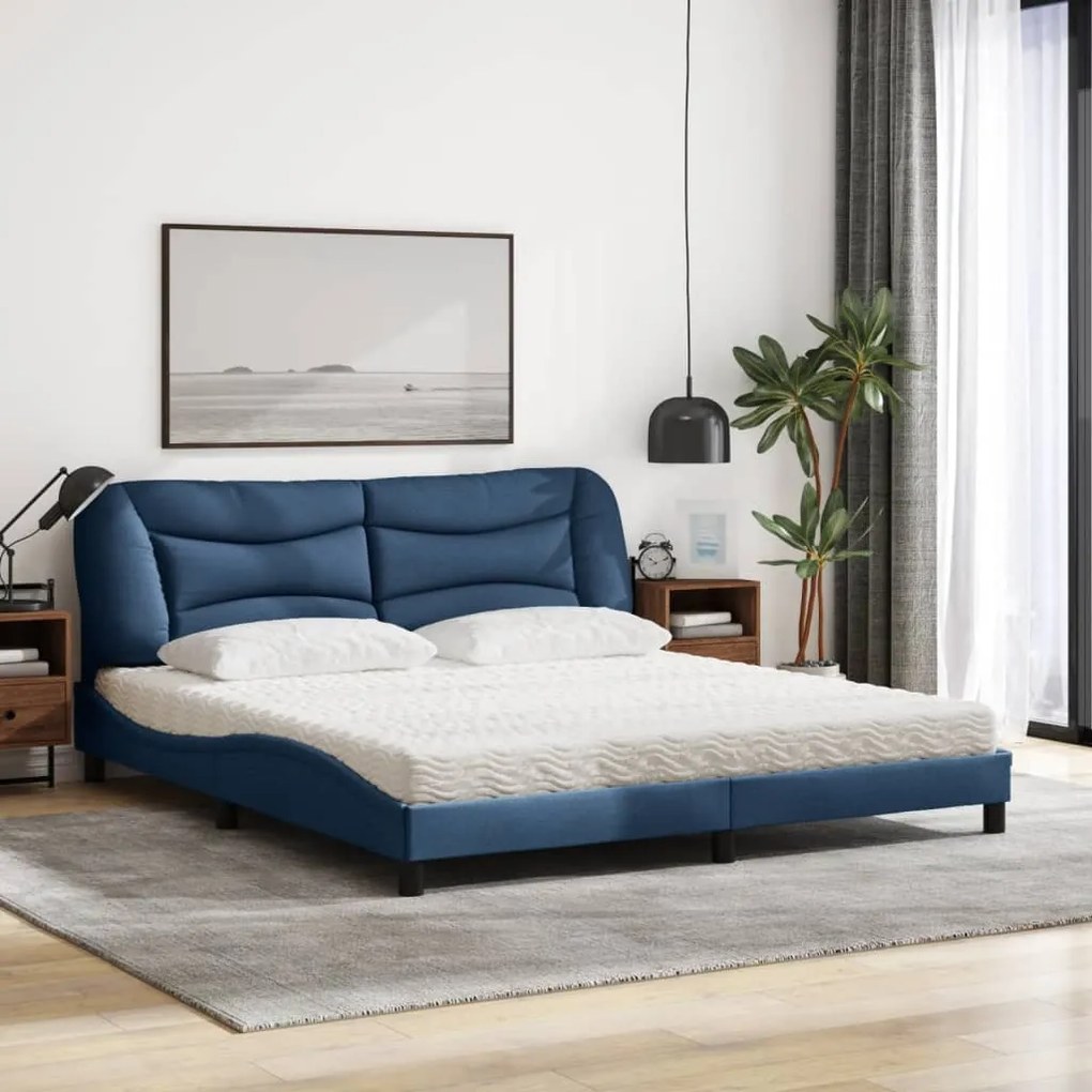 Cama com colchão 180x200 cm tecido azul