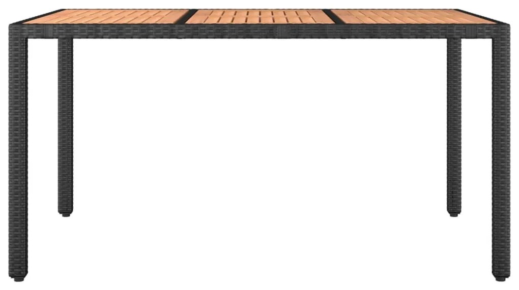 Mesa de jardim c/ tampo de madeira vime PE/acácia maciça preto