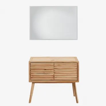 Conjunto De Móveis De Banheiro Em Madeira Deleyna Madeira Natural & Sem Lavatório & Led Retangular E Anti-embaciamento 100x70 Cm Riben & - Sklum