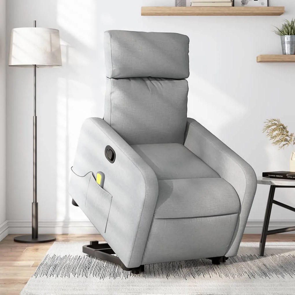 vidaXL Poltrona reclinável massagens tecido cinzento-claro
