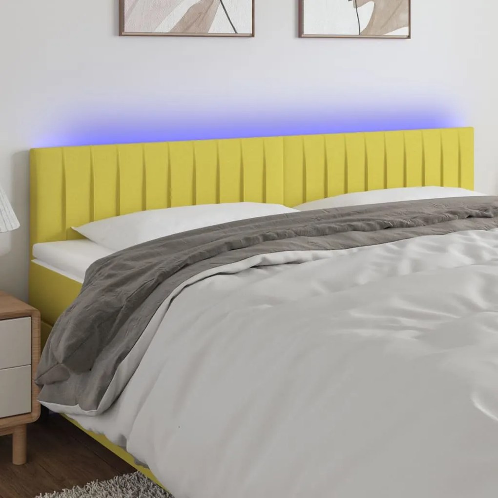 vidaXL Cabeceira de cama c/ luzes LED tecido 180x5x78/88 cm verde