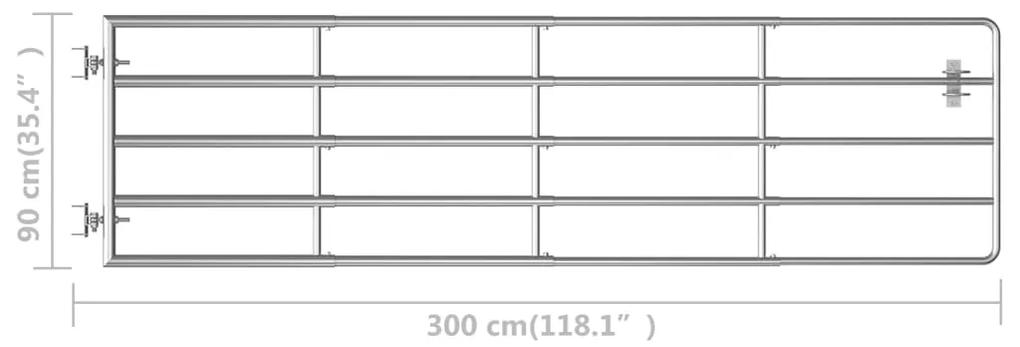 Portão para campo 5 barras aço (115-300)x90 cm prateado