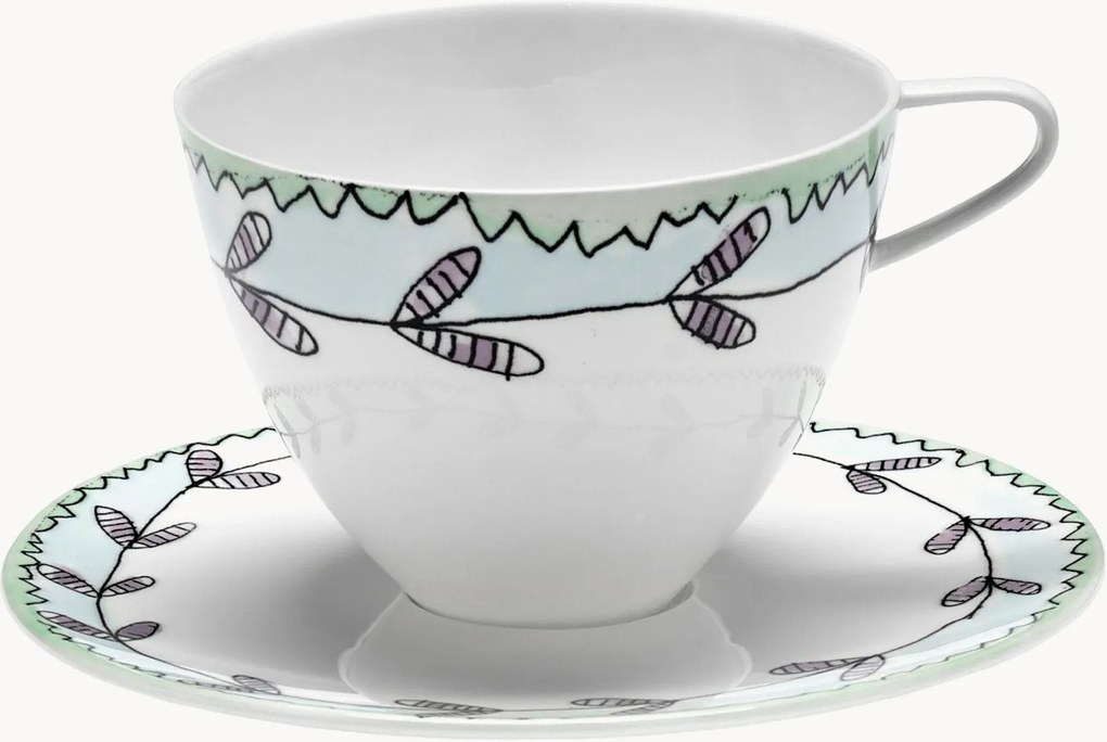 Chávenas de café e pires em porcelana Fine Bone China Midnight Flowers, conjunto de 2
