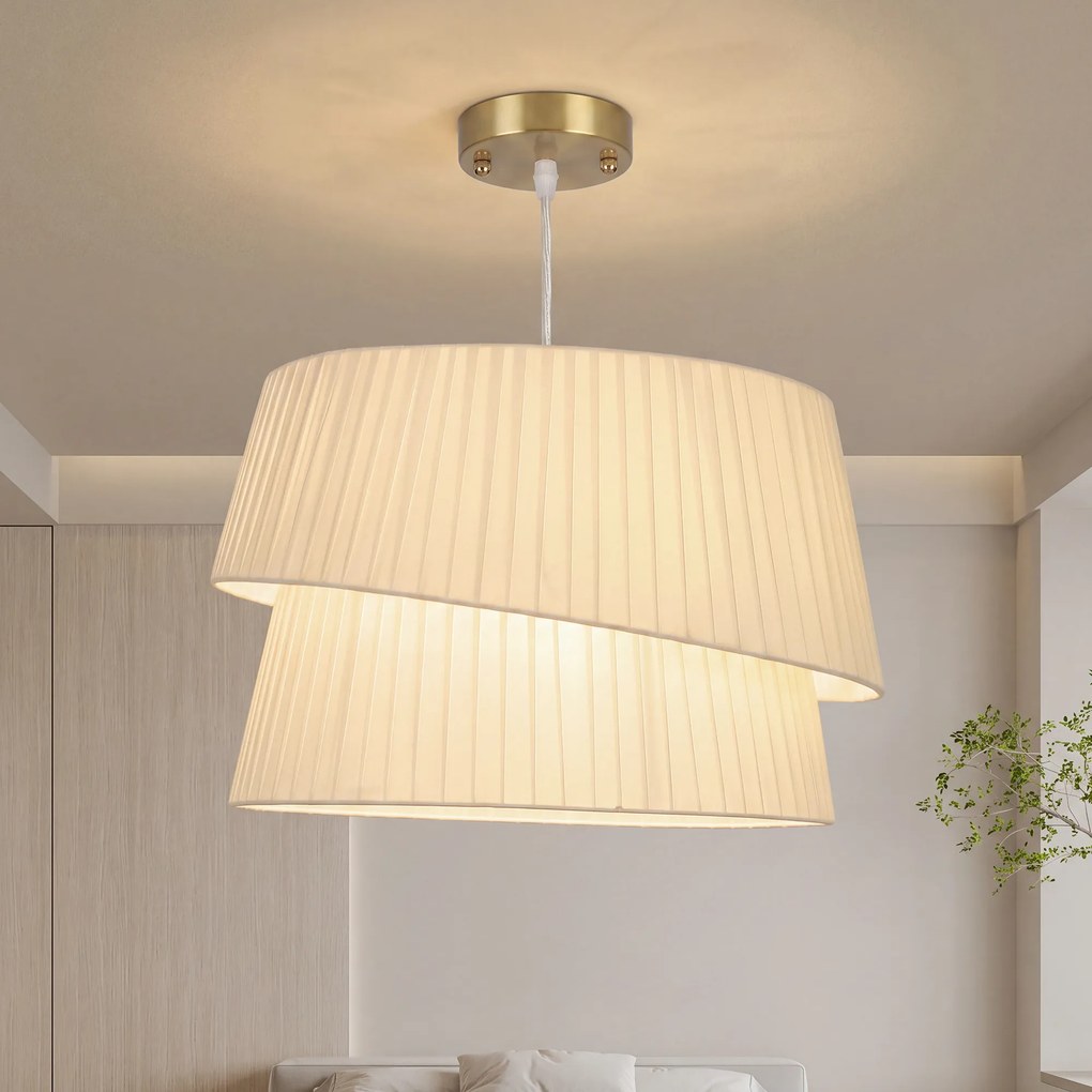 Candeeiro Suspenso de Dupla Cúpula, 45 x 45 x 31 cm, Cabo Regulável, Branca