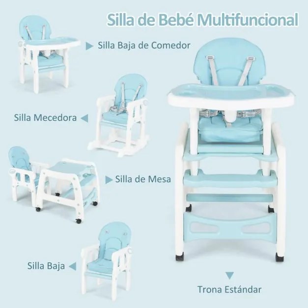 Cadeira alta 3 em 1 refeição bebés conversível em mesa e cadeira para crianças de 6 a 36 meses com bandeja removível, almofada, encosto com 3 níveis e