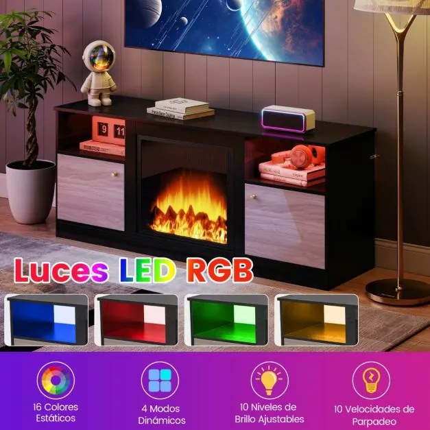 Móvel para TV com luzes LED 147 x 40 x 60 cm para televisores de 65" Centro de entretenimento com estante ajustável Preto