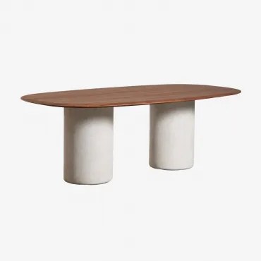 Mesa De Jantar Oval Em Mdf E Cimento Lysander Carvalho Escuro Castanho & 220 X 110 Cm & Cinza Pedra Claro - Sklum