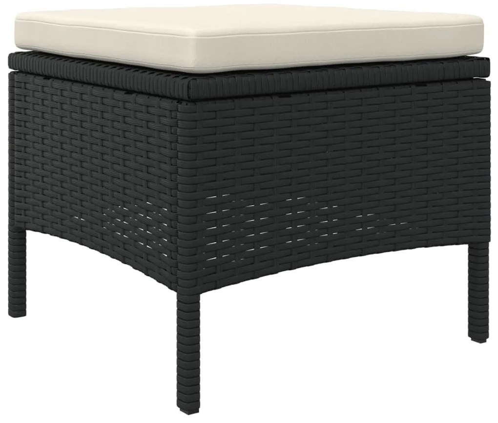 Sofá de jardim de 2 lugares com mesa e bancos vime PE preto