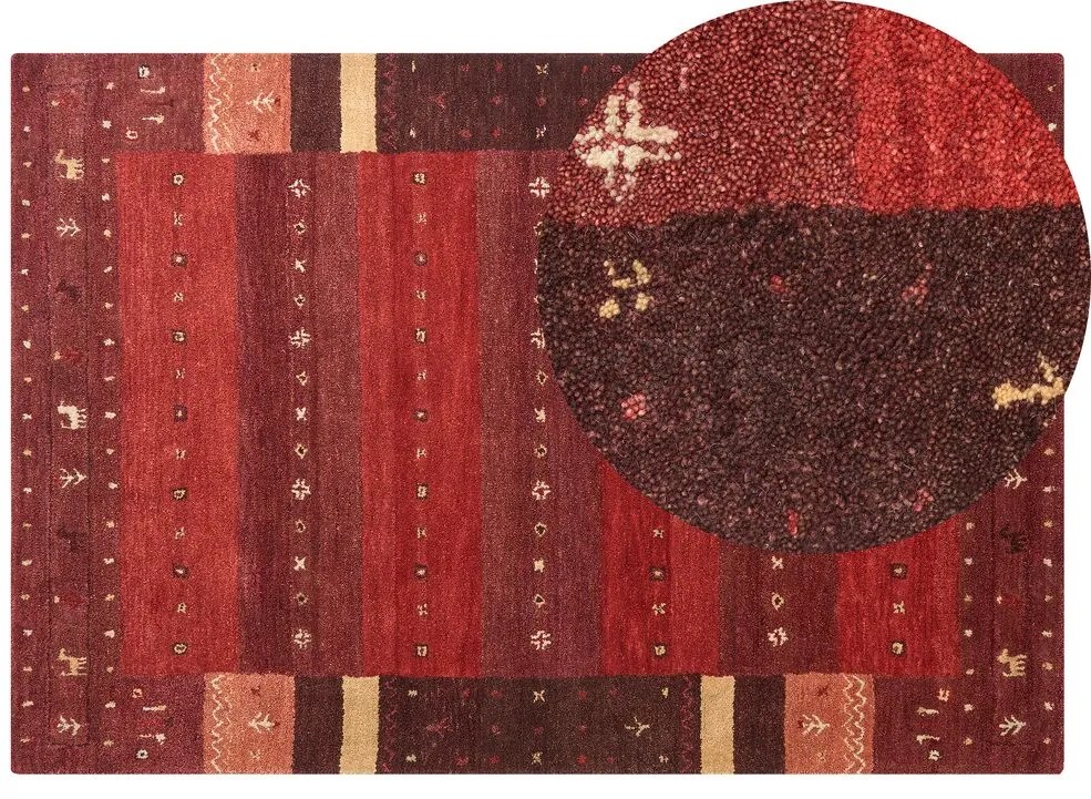 Tapete Gabbeh em lã vermelha 140 x 200 cm SINANLI Beliani