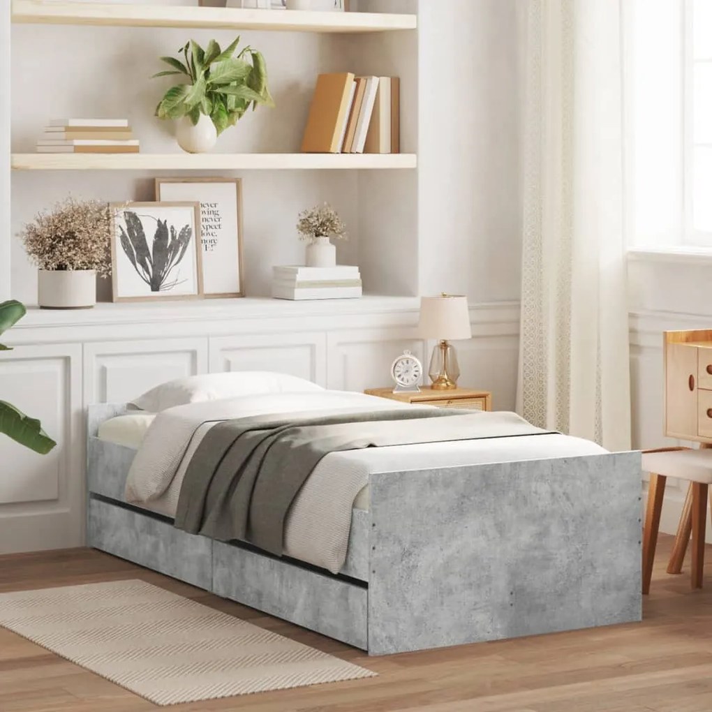 vidaXL Estrutura de cama com gavetas 90x200 cm cinzento-cimento