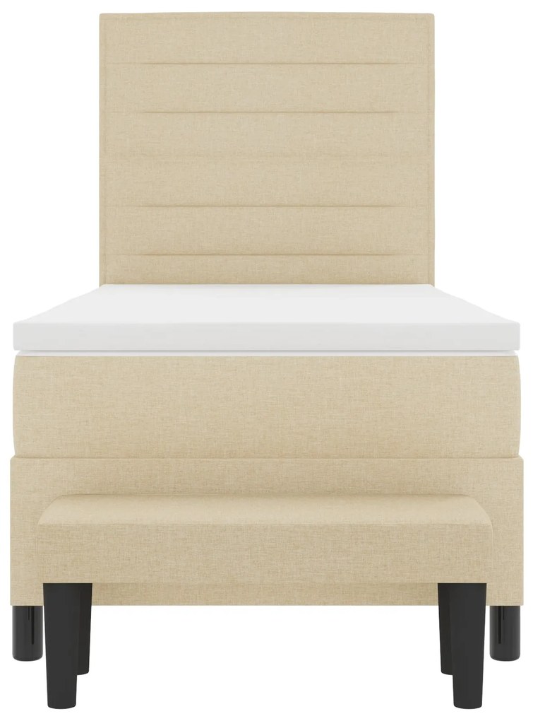 Cama Box Spring com Colchão e Banco Creme 90x190 cm Tecido