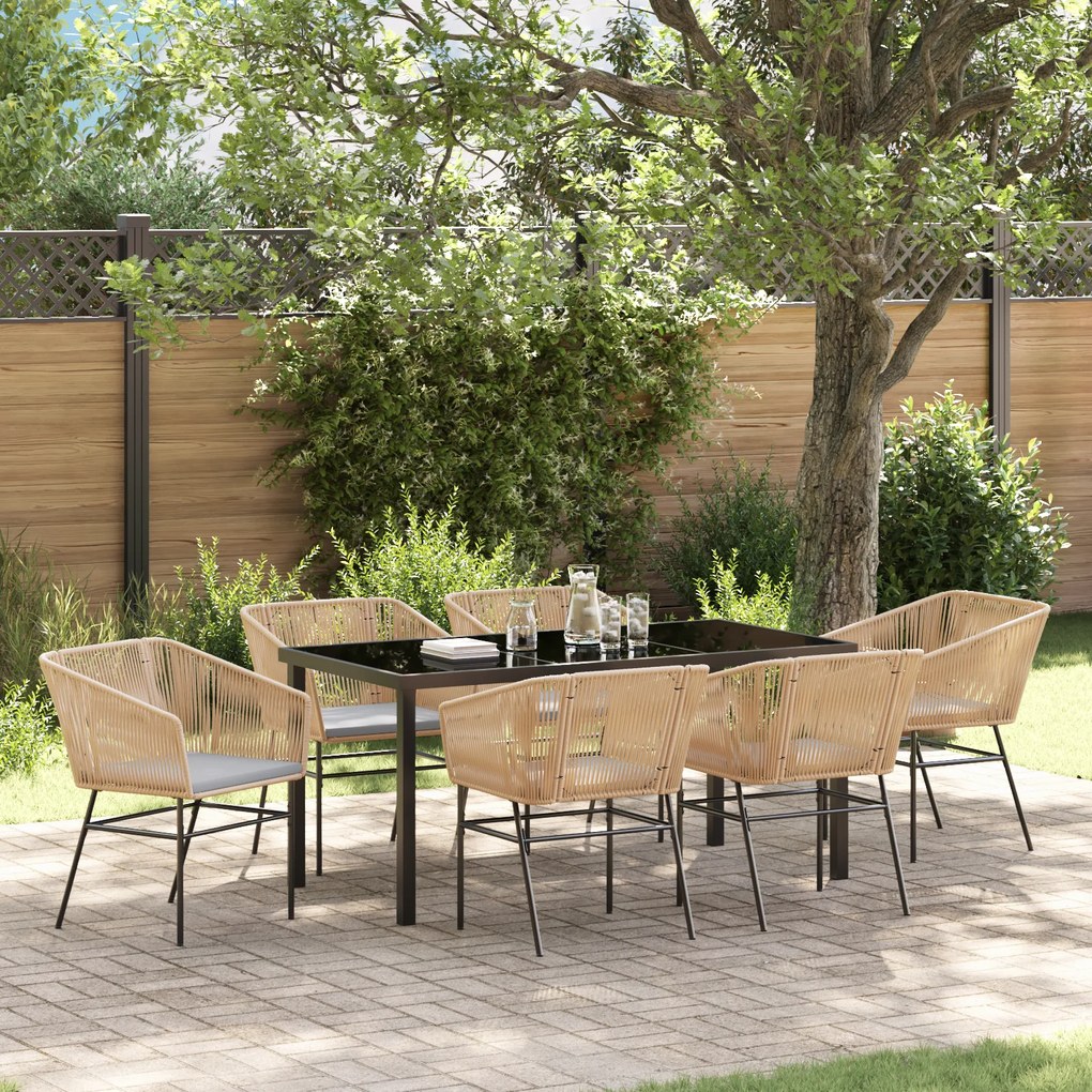 vidaXL Conjunto de Jantar de Jardim 7 Peças com Almofadas Marrom Rattan Poliéster