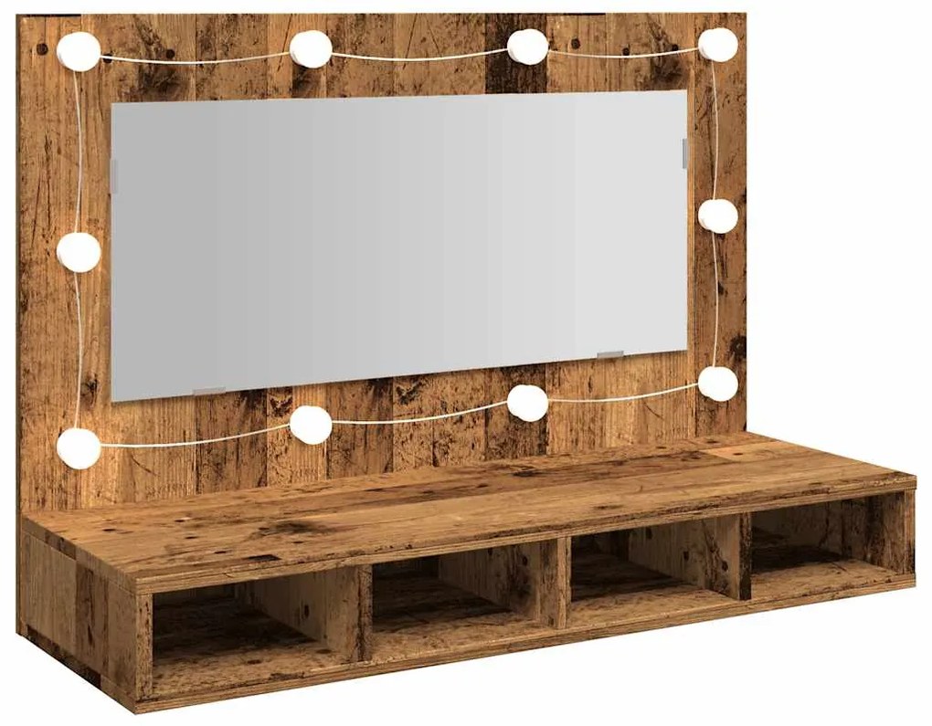 Toucador de Parede com Luzes LED - 90x31,5x62 cm - madeira velha