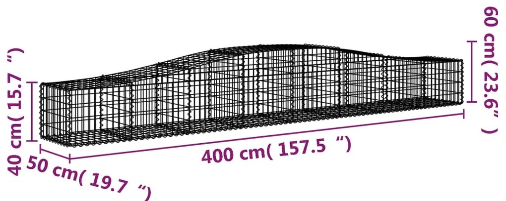 Cestos gabião arqueados 4 pcs 400x50x40/60 cm ferro galvanizado