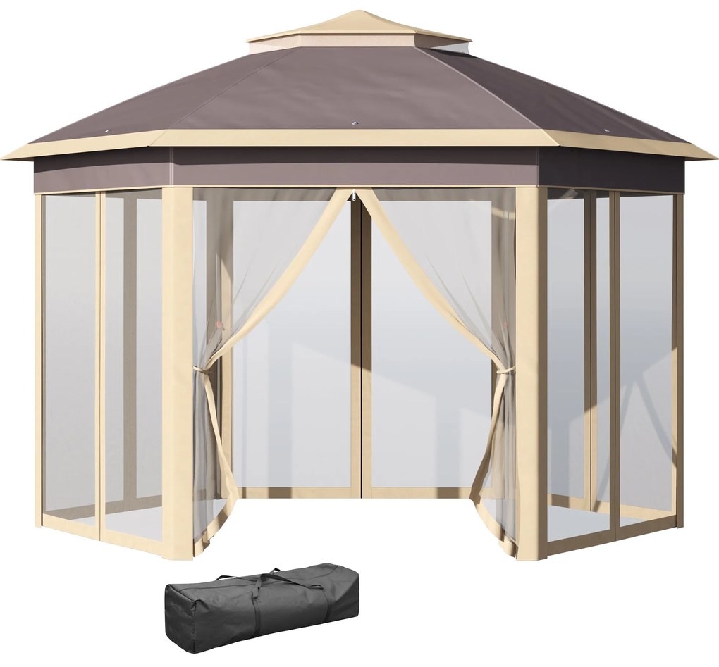 Tenda Dobrável 4,05x3,4x2,85 m Tenda de Jardim Hexagonal com Duplo Tet