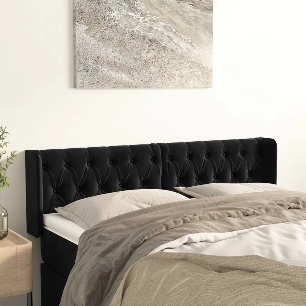 Cabeceira de cama c/ abas veludo 163x16x78/88 cm preto