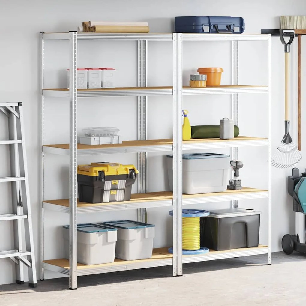 Prateleiras de armazenamento de 5 camadas 2 pcs aço prateado