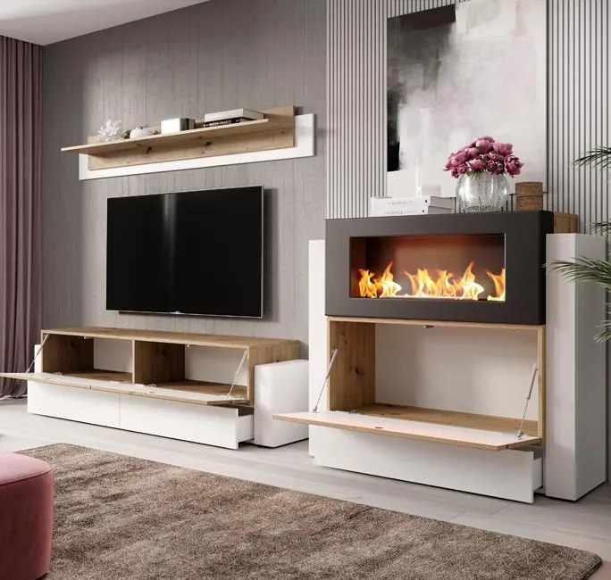 Mueble de salón modelo Berila color blanco y artrisan (2,9m)