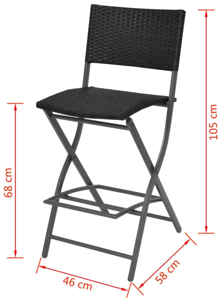7 pcs conjunto de jantar dobrável jardim aço e vime PE preto