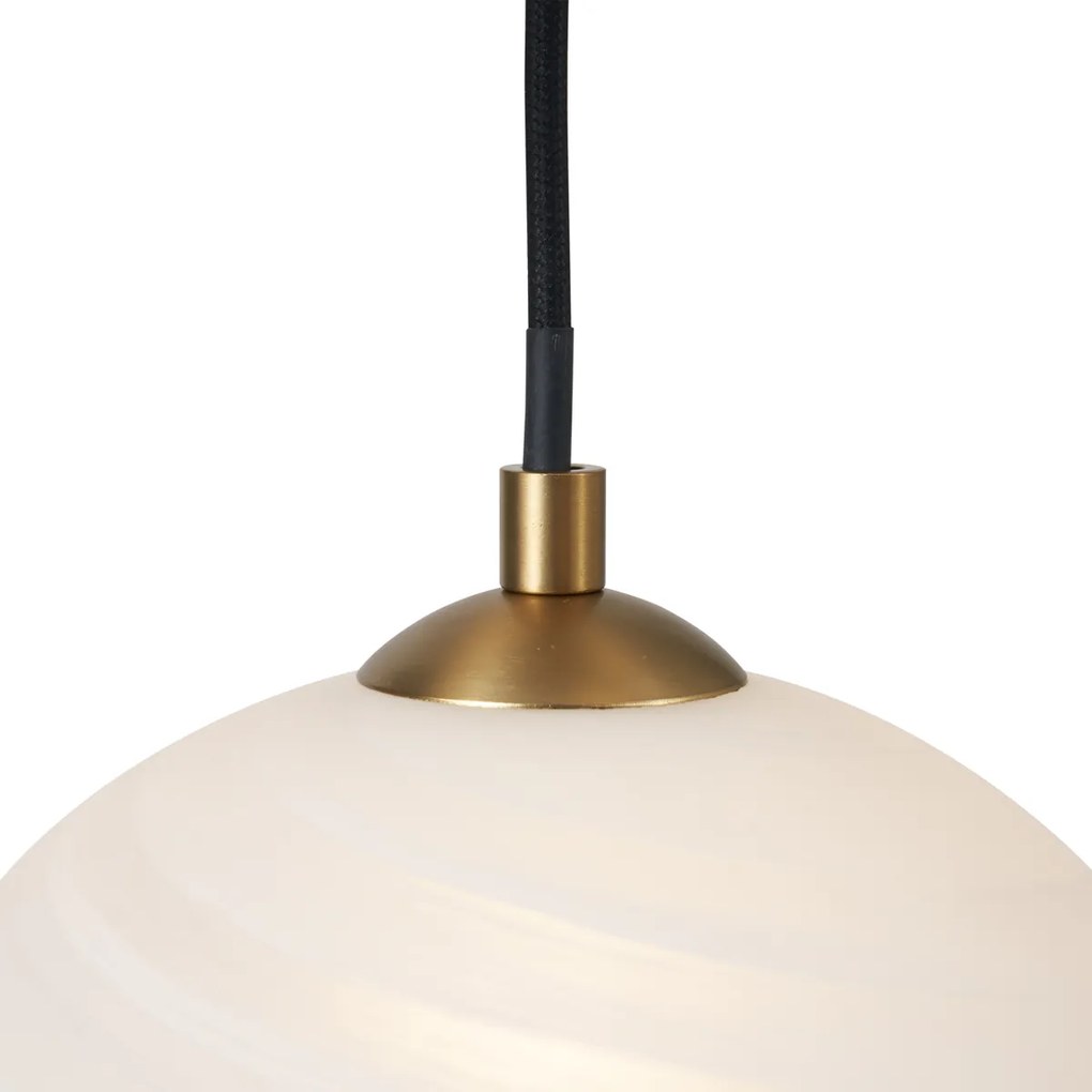 Candeeiro suspenso Art Deco dourado com vidro opalino 5-luzes - Yani Art Deco